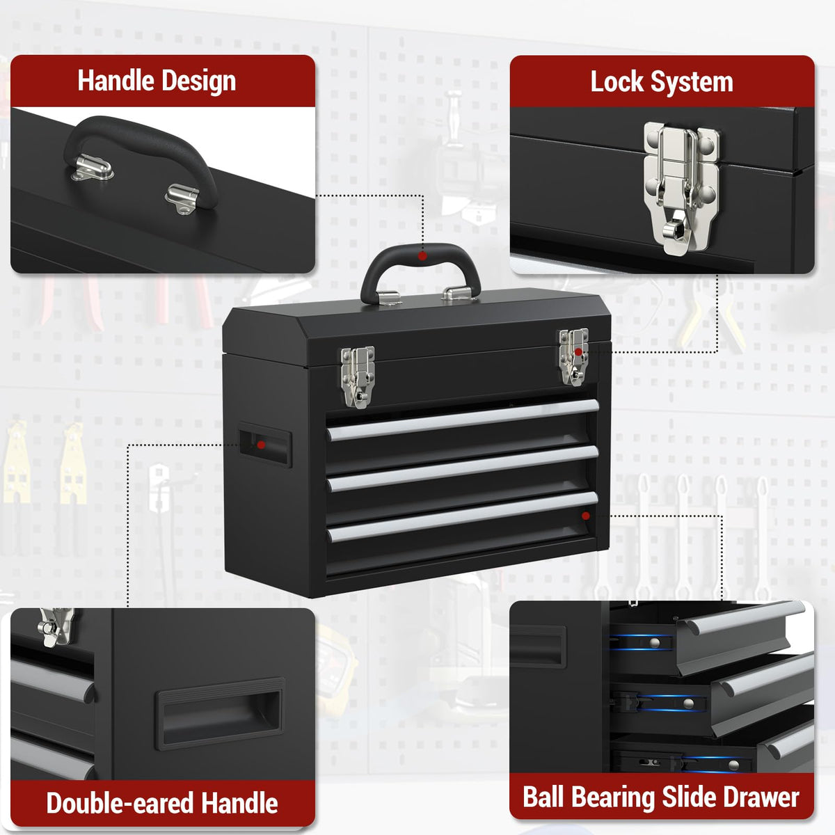 3 Drawer Steel Tool Box with Locking System V399