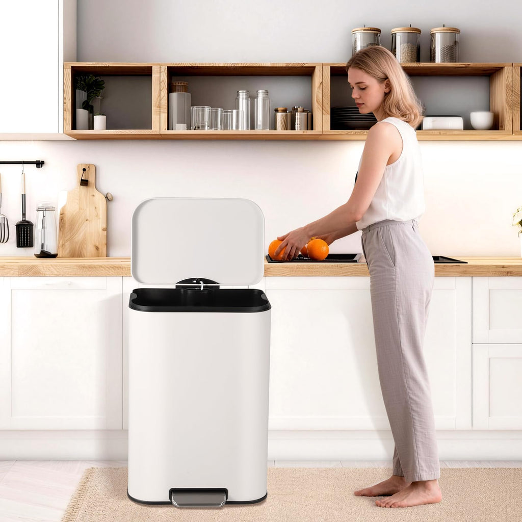 13.2 Gallon White Stainless Steel Step Trash Can X945