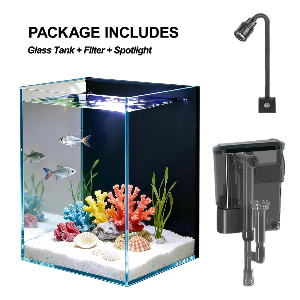 1.5 Gallon Glass Fish Tank Kit with Filter and LED Light D91936