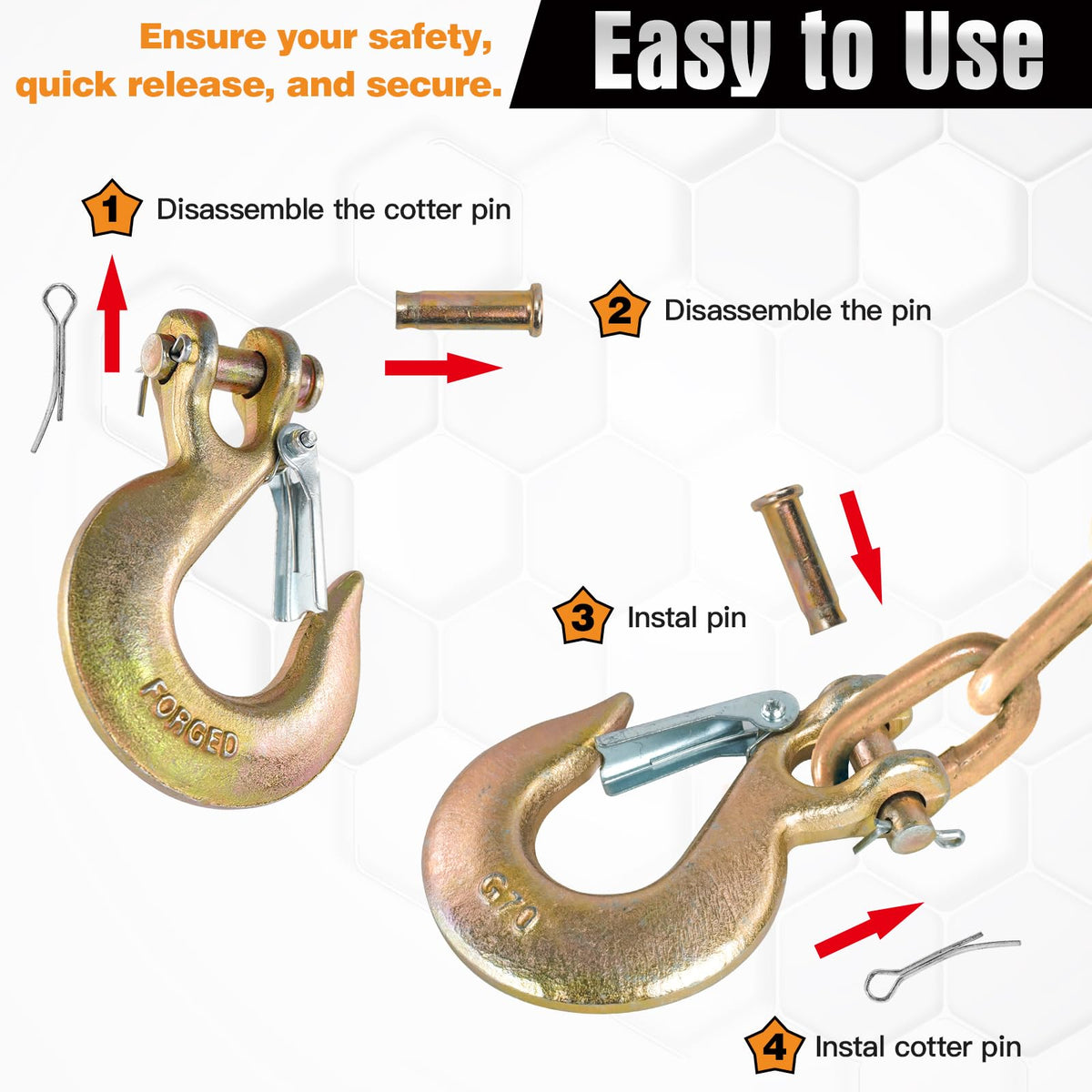 2 Pack 3/8" G70 Clevis Slip Hooks with Safety Latch T31785