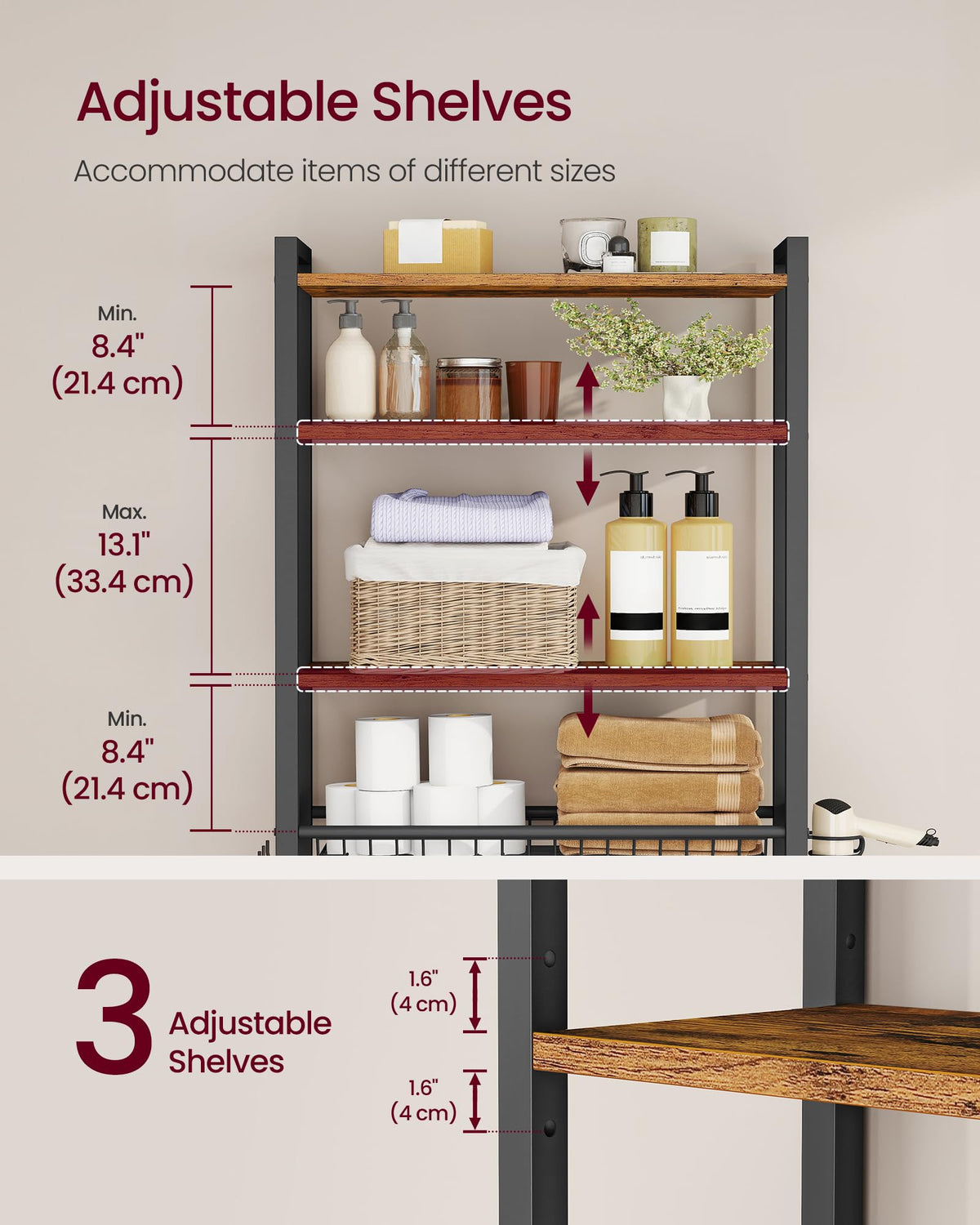 4-Tier Over the Toilet Storage with Basket V1293