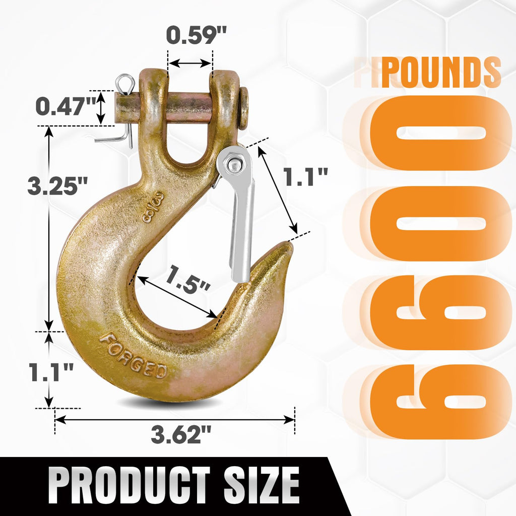 2 Pack 3/8" G70 Clevis Slip Hooks with Safety Latch T31785