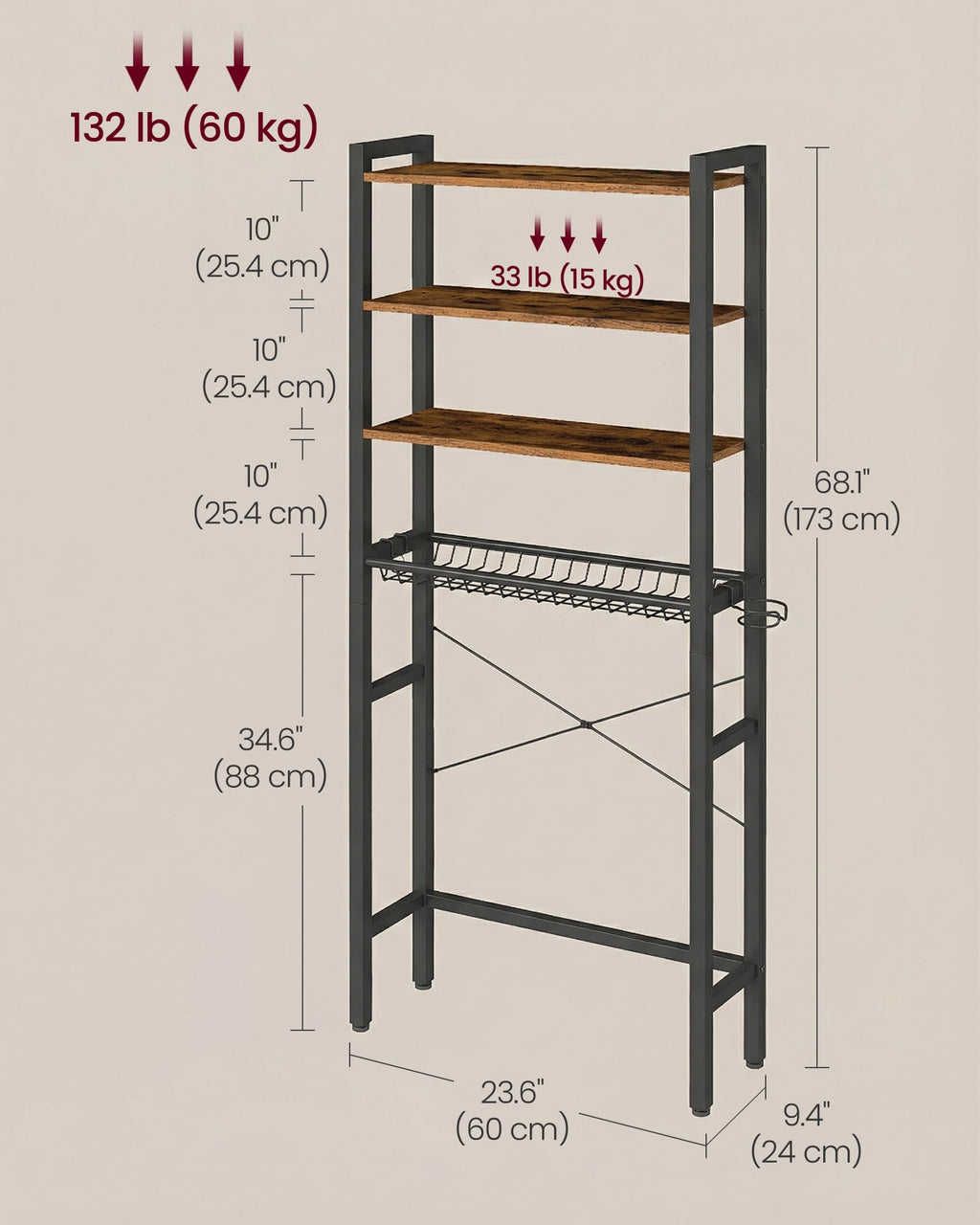 4-Tier Over the Toilet Storage with Basket V1293