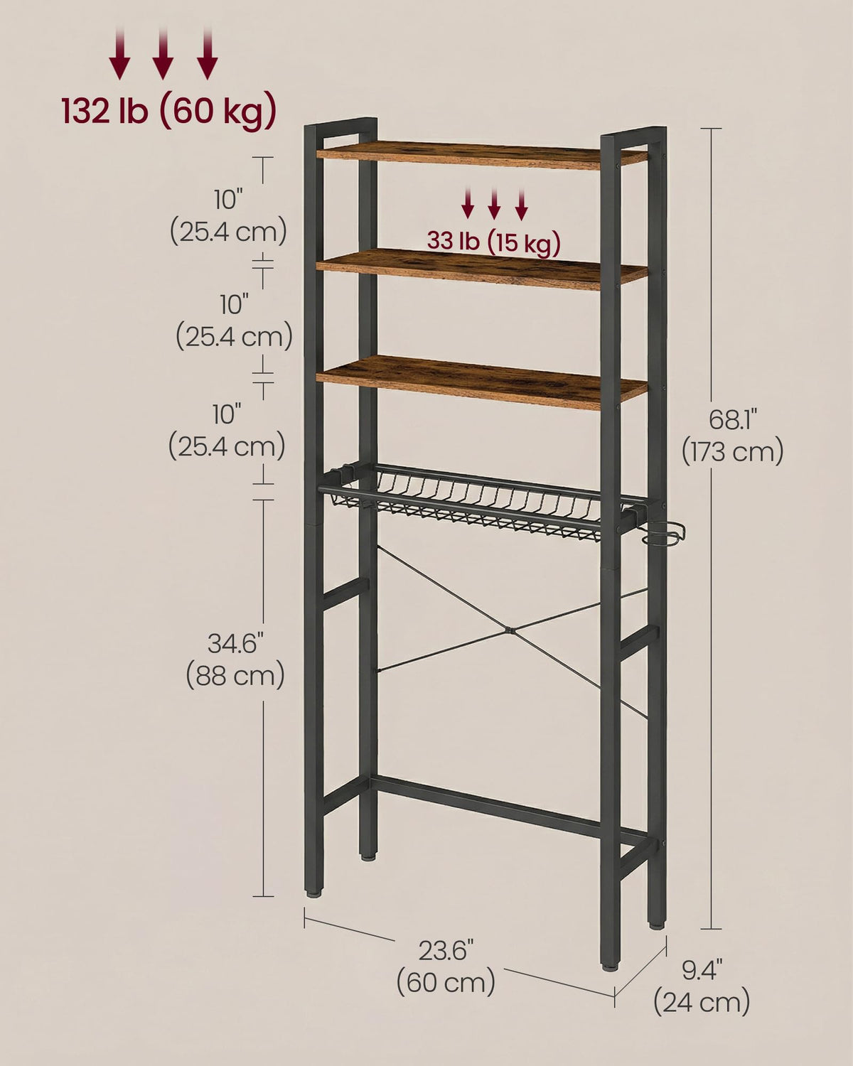 4-Tier Over the Toilet Storage with Basket V1293