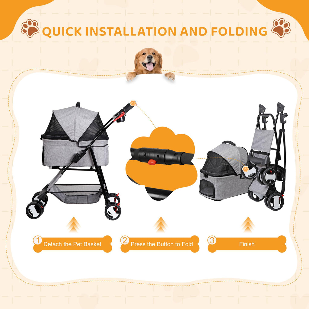 3 in1 Foldable Pet Stroller with 4 Wheels P8530