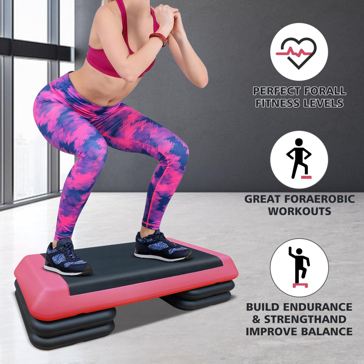 28.5'' Adjustable Aerobic Step Platform with 4 Stackable Risers O431