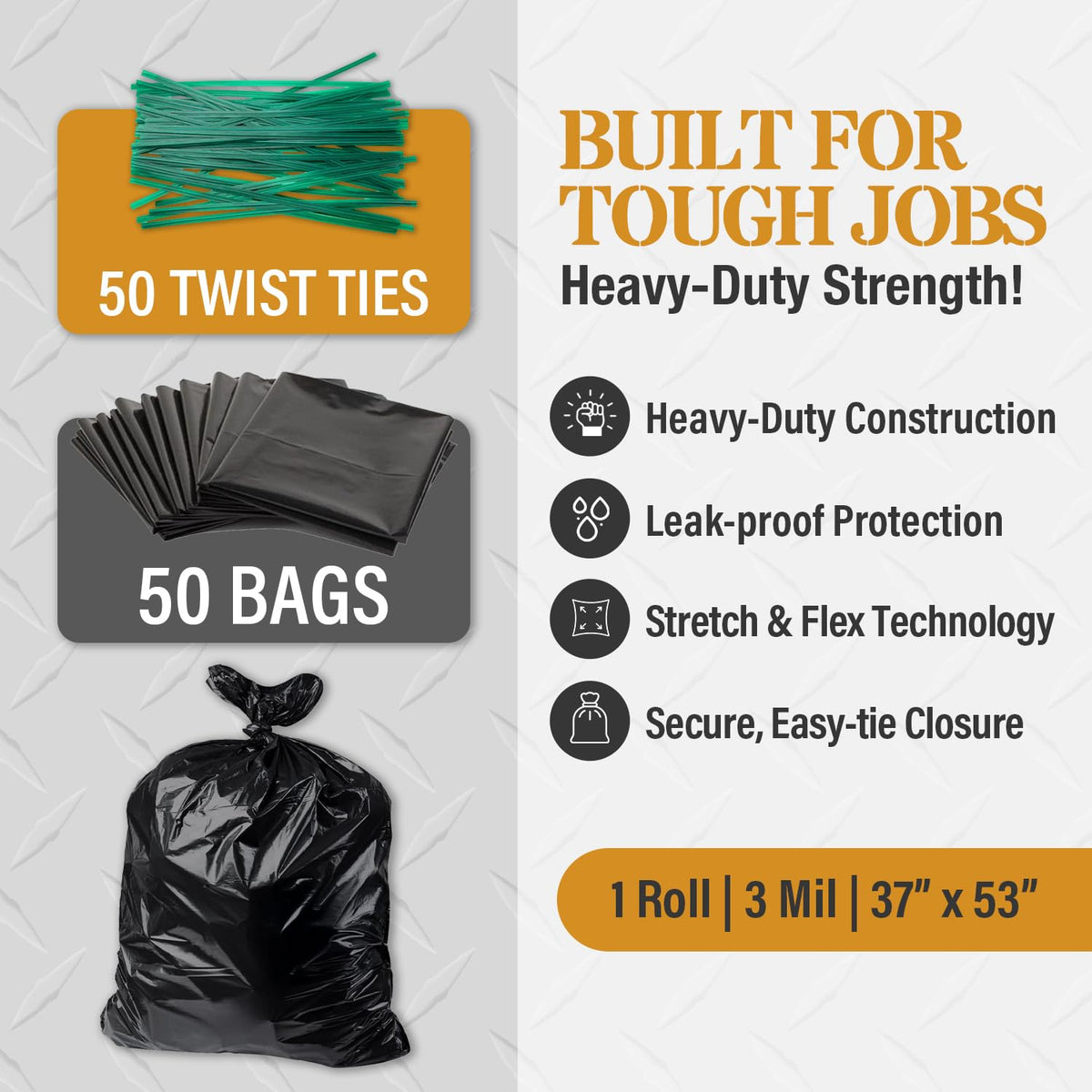 55 Gallon Heavy Duty 3 Mil Black Trash Bags 50 Ct R983143