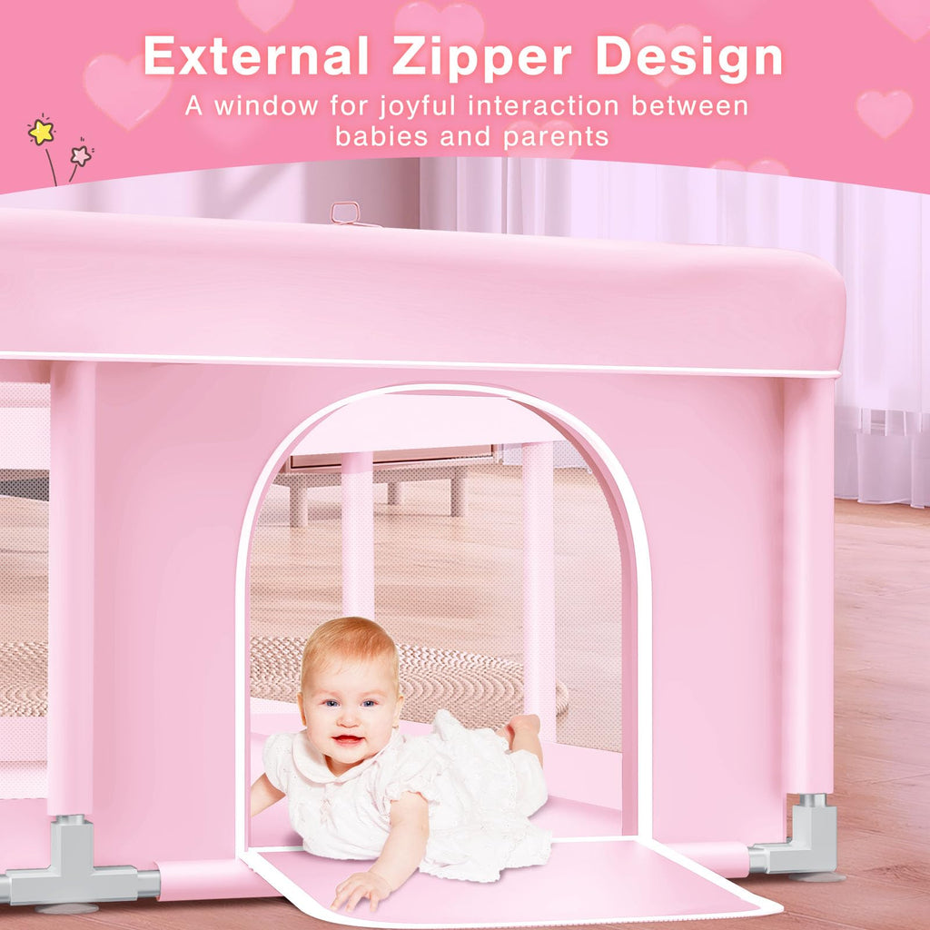 Pink Baby Playpen 74x50 Inches with Mesh S212688