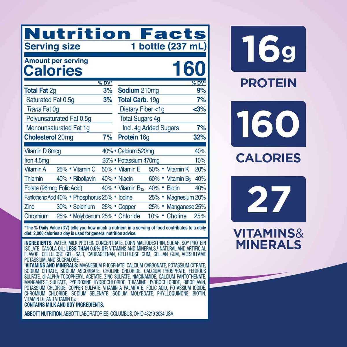High Protein Vanilla Nutrition Shake 16g Protein 8 fl oz 12 Pack Q144