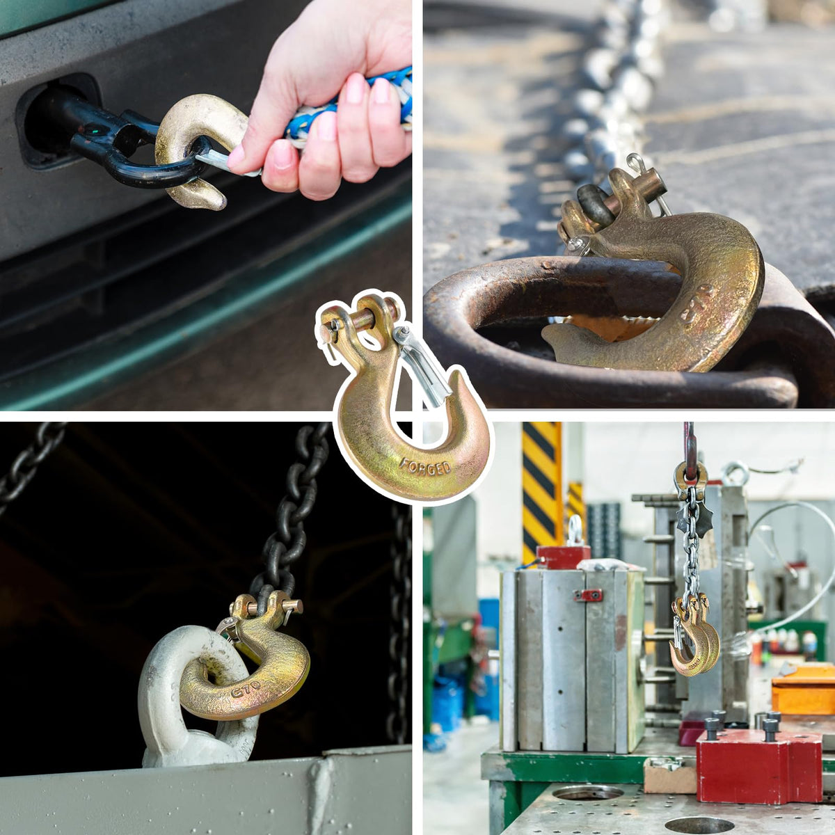 2 Pack 3/8" G70 Clevis Slip Hooks with Safety Latch T31785