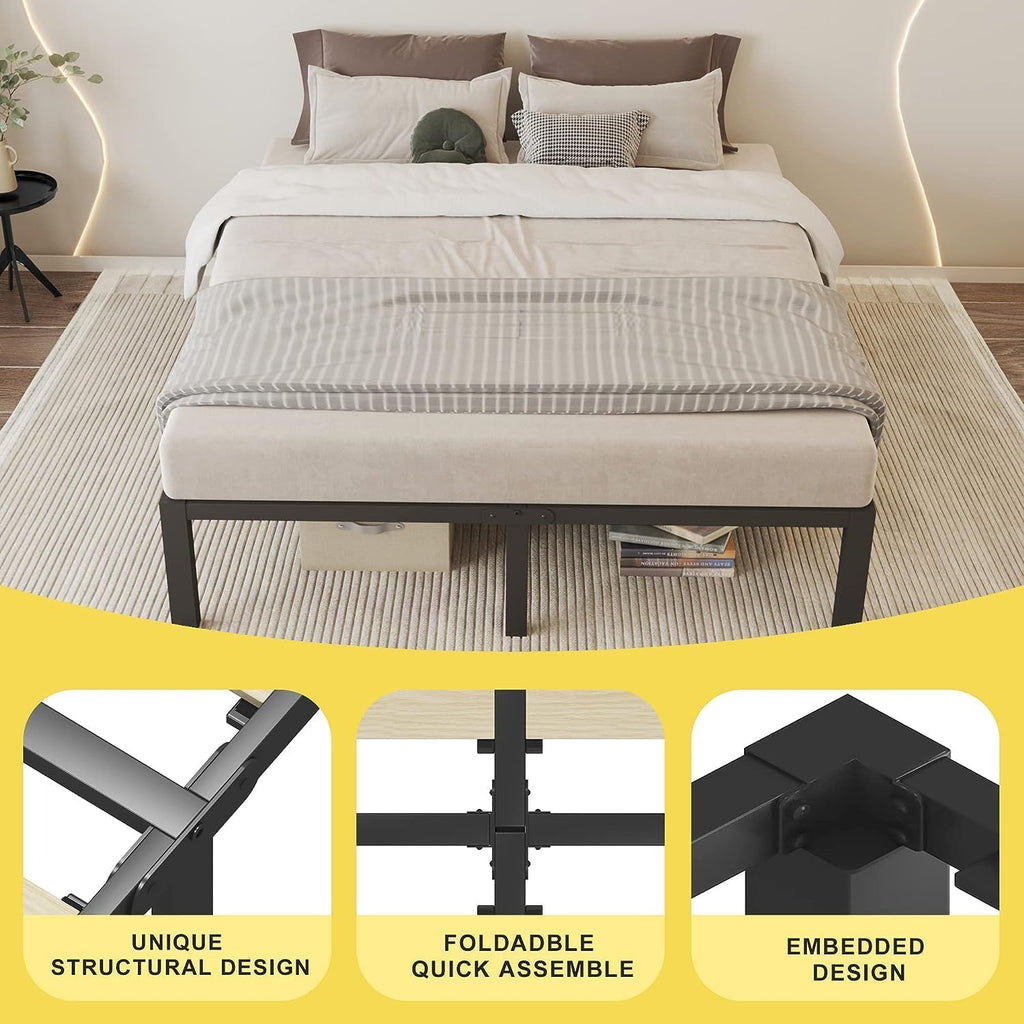 18 inch Queen Size Heavy Duty Platform Bed Frame with Wood Slats B9701