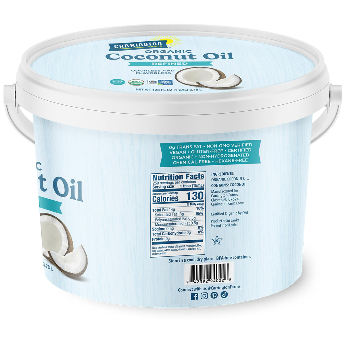 Organic Refined Coconut Oil 1 Gallon K90051