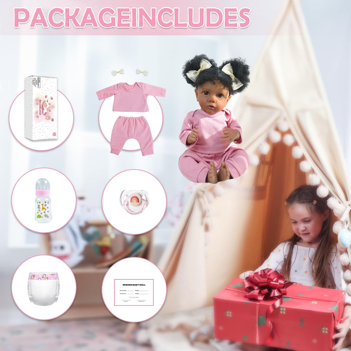 20 Inch Realistic Newborn Baby Doll in Pink Outfit V326