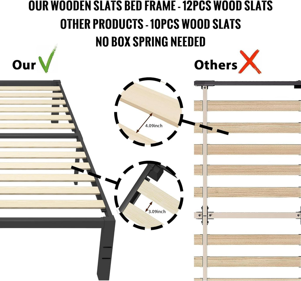 18 inch Queen Size Heavy Duty Platform Bed Frame with Wood Slats B9701