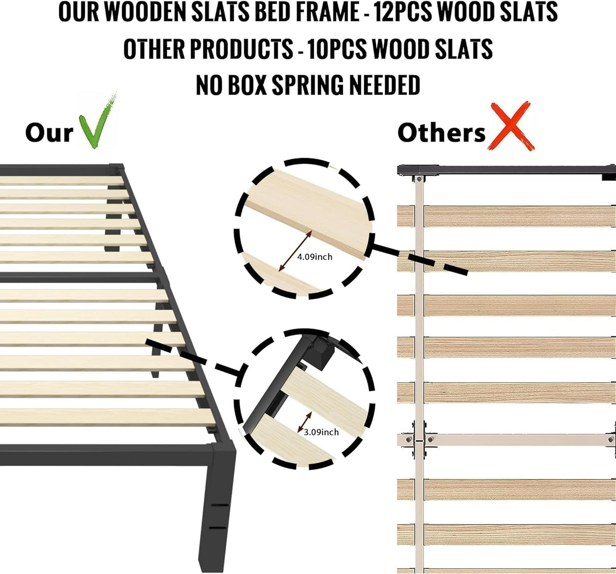 18 inch Queen Size Heavy Duty Platform Bed Frame with Wood Slats B9701