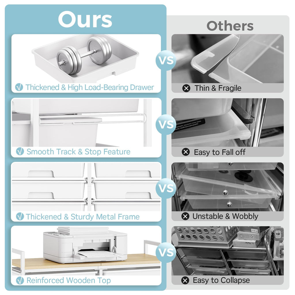 White 12 Drawers Rolling Storage Cart with Wooden Top Q491185