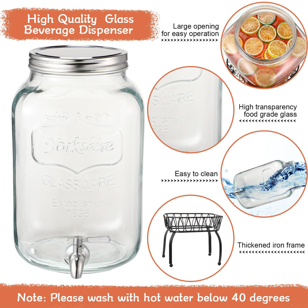 2 Pack 2 Gallon Glass Drink Dispenser with Stand E994