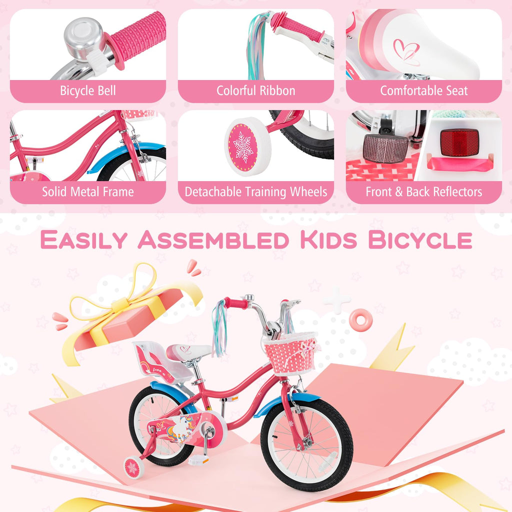 Girls Bike with Streamers & Doll-Seat Q938