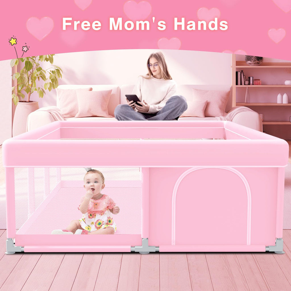 Pink Baby Playpen 74x50 Inches with Mesh S212688