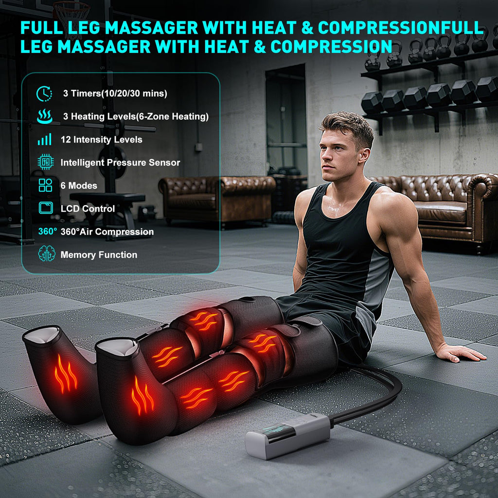 Black Leg Compression Massager with Heated Knee F15339