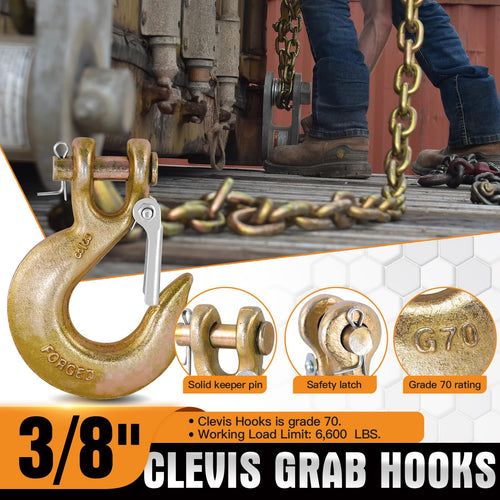 2 Pack 3/8" G70 Clevis Slip Hooks with Safety Latch T31785