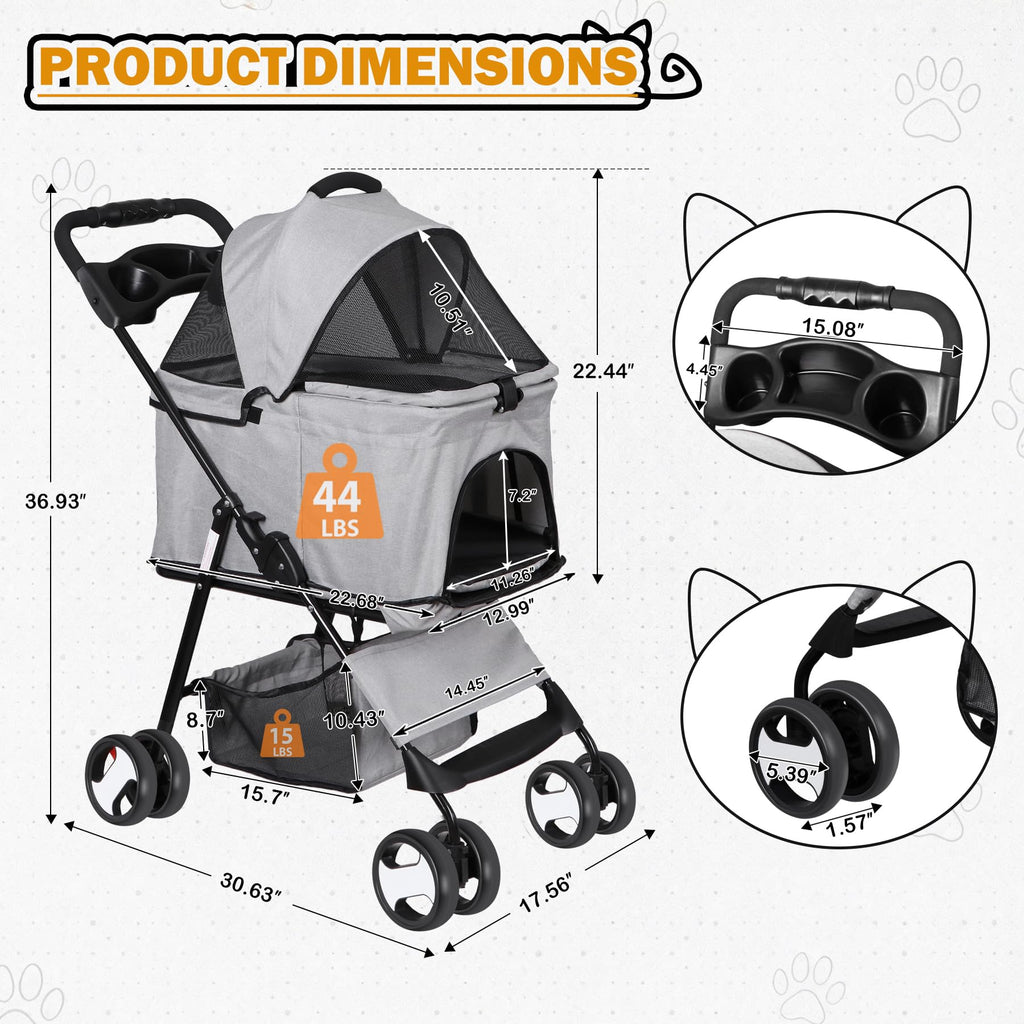 3 in1 Foldable Pet Stroller with 4 Wheels P8530