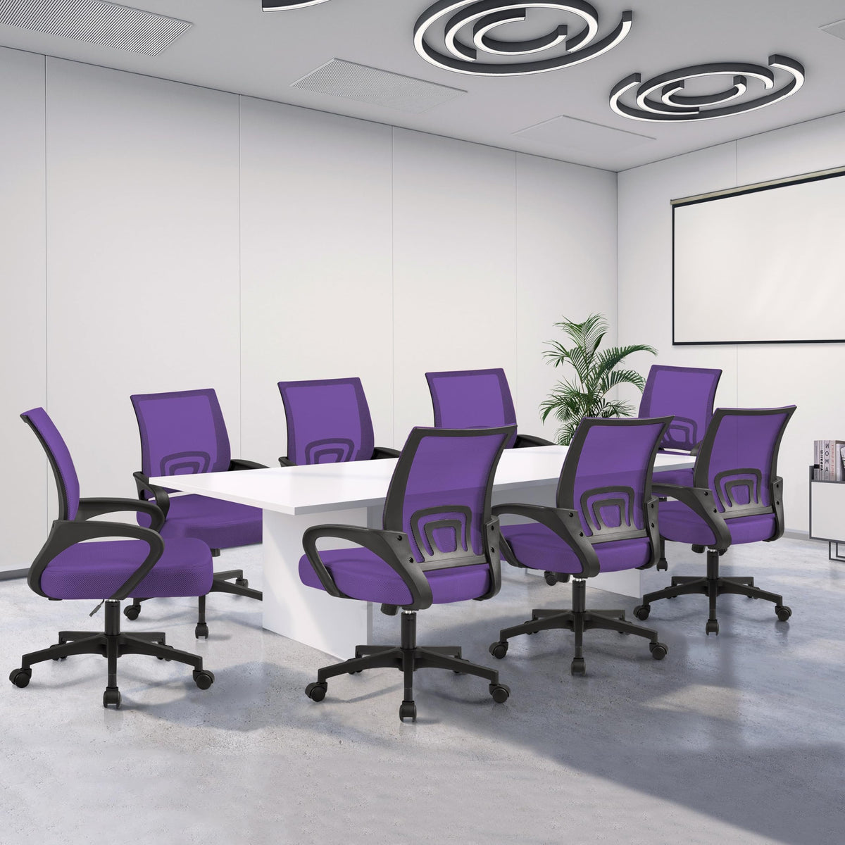 Purple Mesh Office Chairs with Lumbar Support, Set of 2 I532