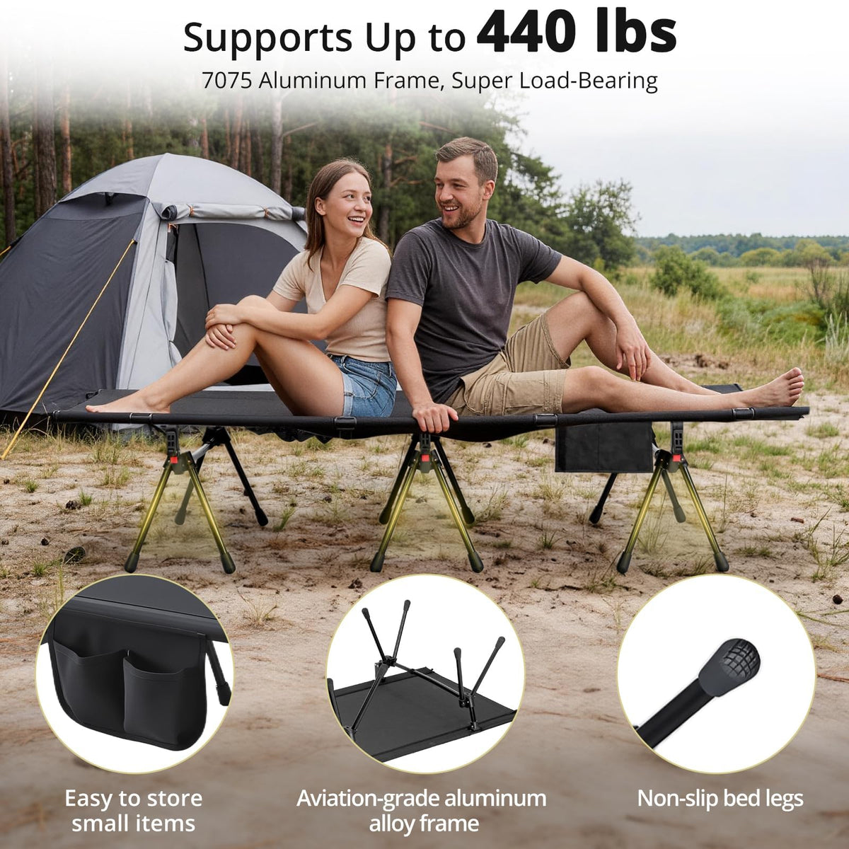 Height Adjustable Camping Cot 400 lbs Q77919