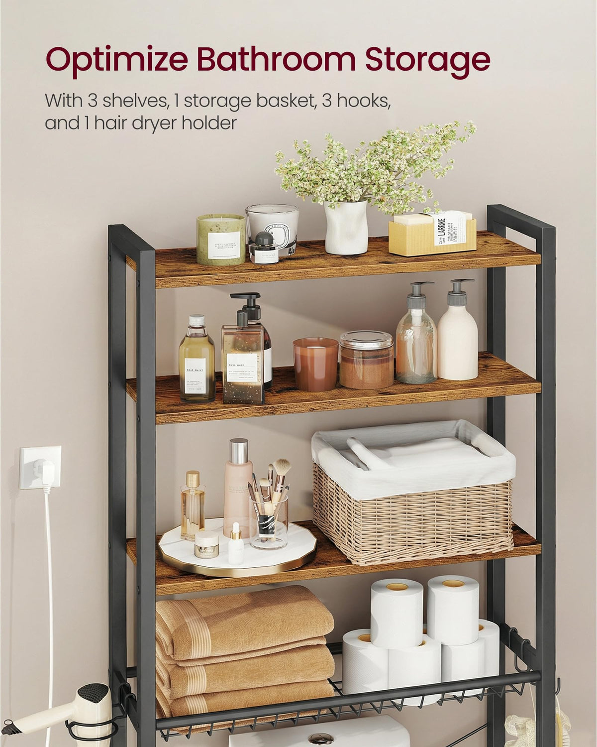 4-Tier Over the Toilet Storage with Basket V1293