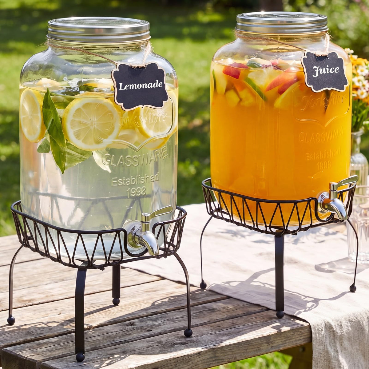 2 Pack 2 Gallon Glass Drink Dispenser with Stand E994