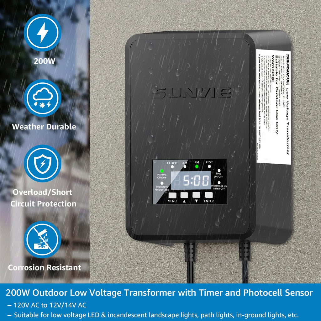 200W Low Voltage Landscape Transformer with Timer & Photocell Sensor Q139