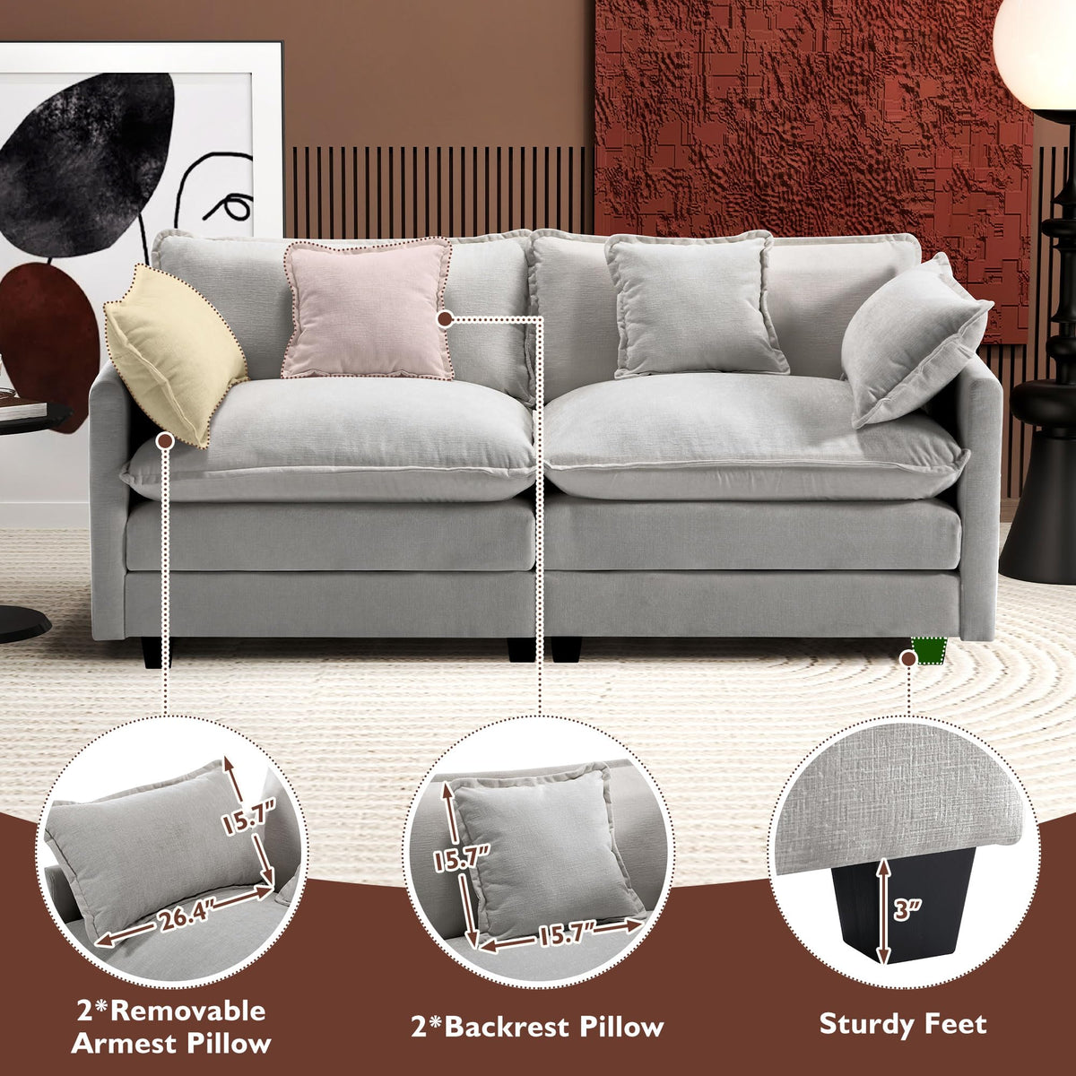 77 Inch Grey Chenille Loveseat H71046