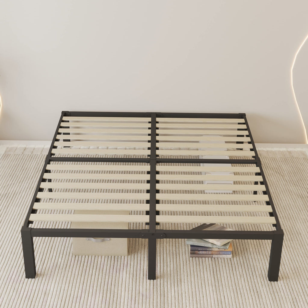 18 inch Queen Size Heavy Duty Platform Bed Frame with Wood Slats B9701