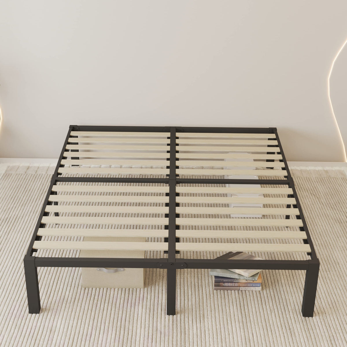 18 inch Queen Size Heavy Duty Platform Bed Frame with Wood Slats B9701