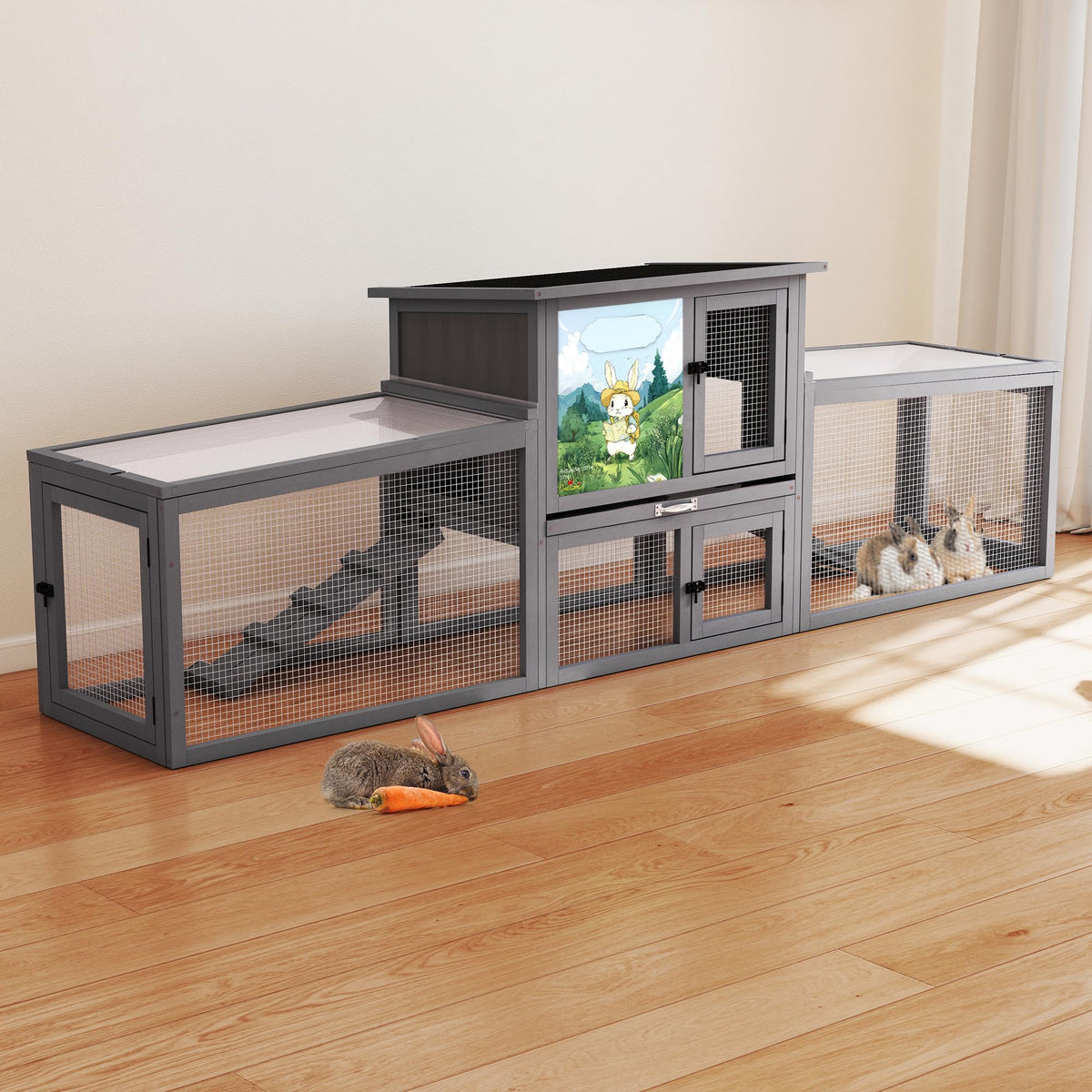 Large Wood Rabbit Hutch with Removable Tray Q2079