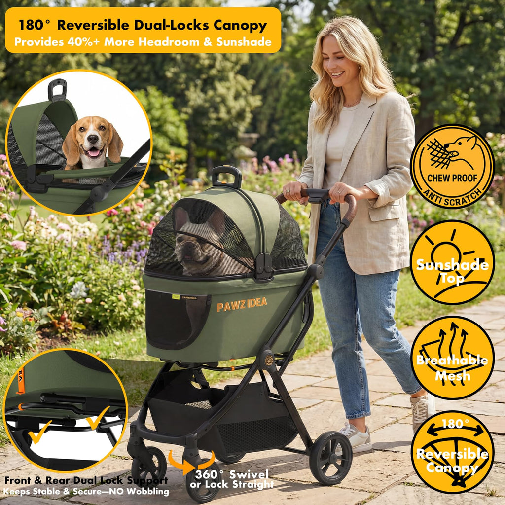Foldable Pet Stroller with Detachable Carrier F360468
