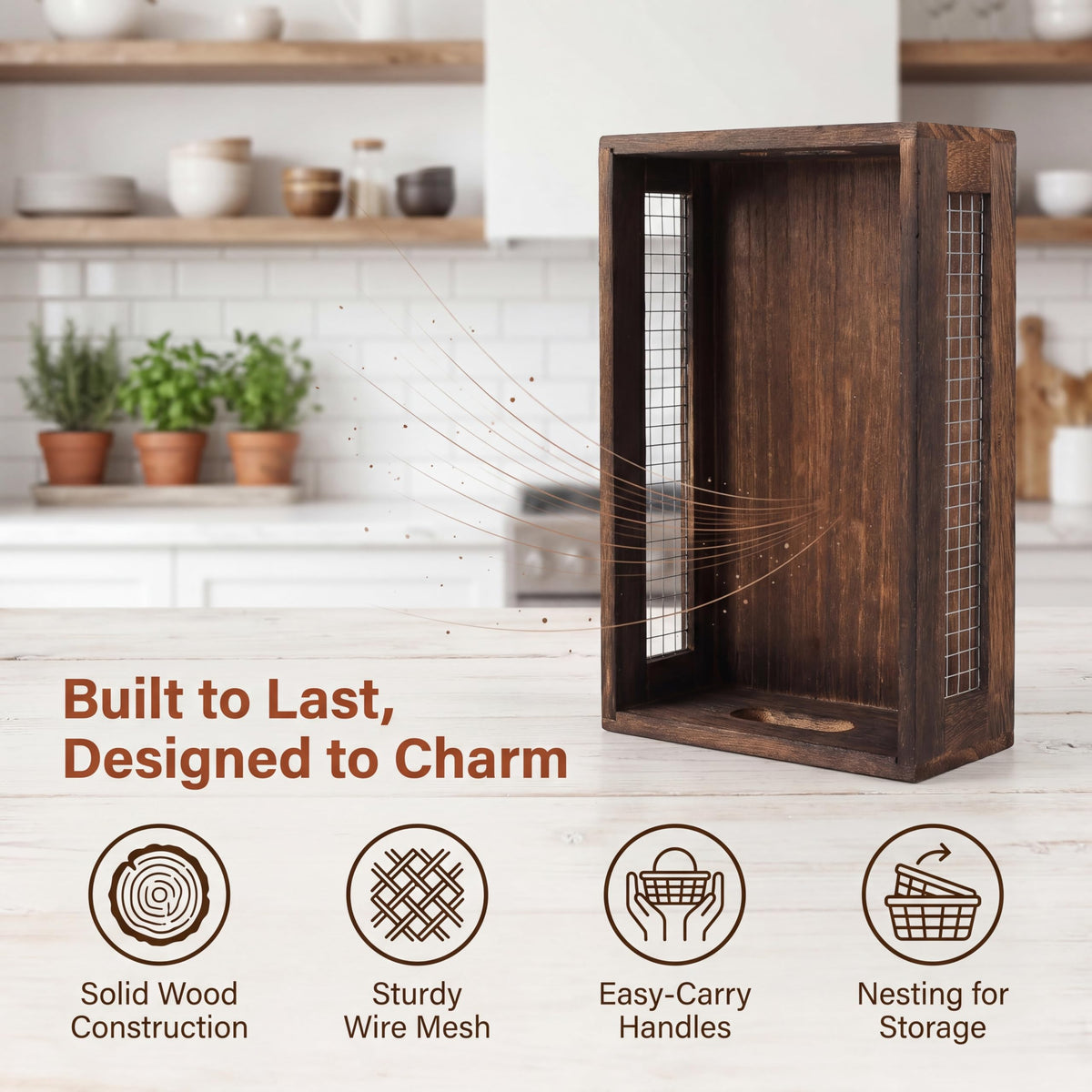 Set of 2 Rustic Wooden Nesting Boxes with Handle B274