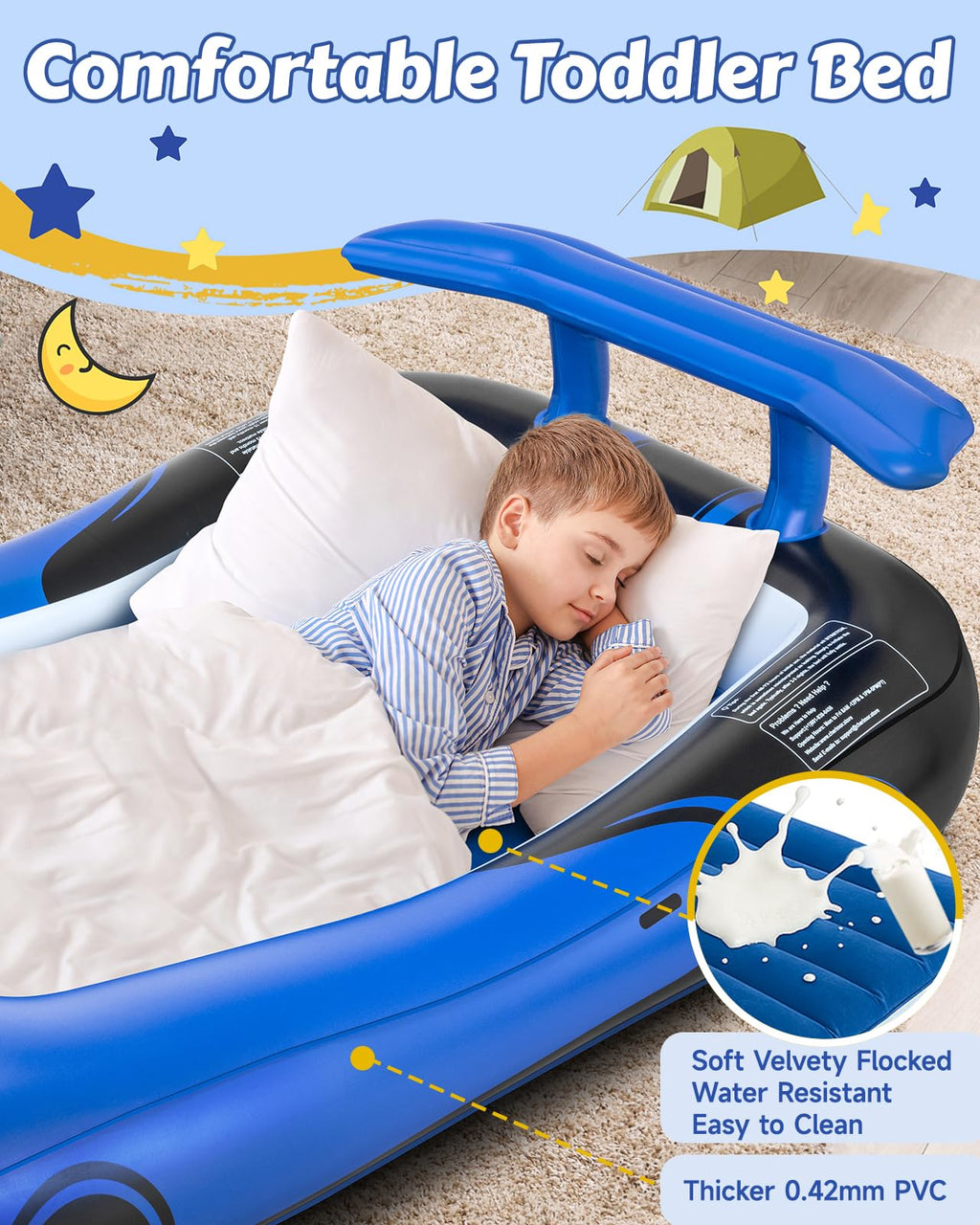 Inflatable Toddler Travel Bed with Safety Bumpers & Auto Pump J5859