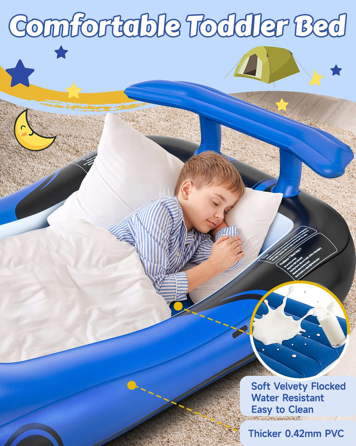 Inflatable Toddler Travel Bed with Safety Bumpers & Auto Pump J5859