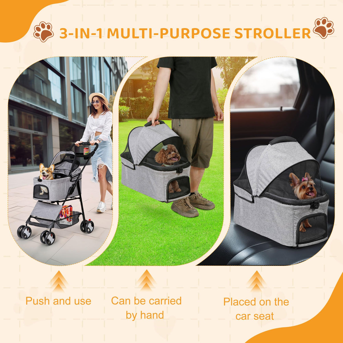 3 in1 Foldable Pet Stroller with 4 Wheels P8530