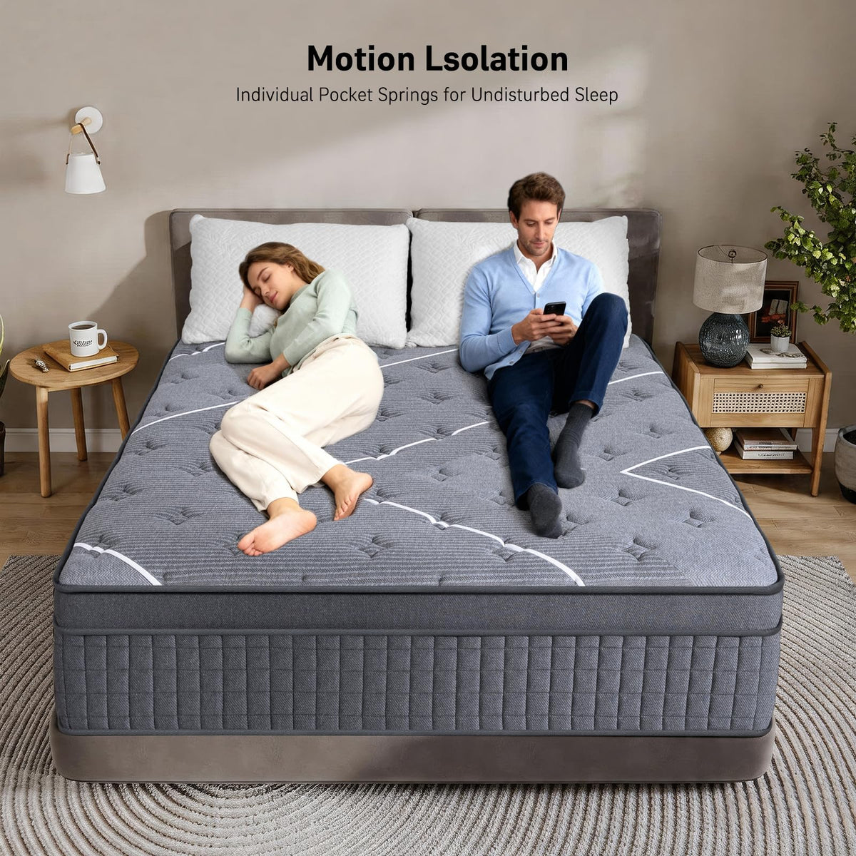 Full Size 12 Inch Gel Memory Foam Pocket Spring Medium Firm Mattress I52603