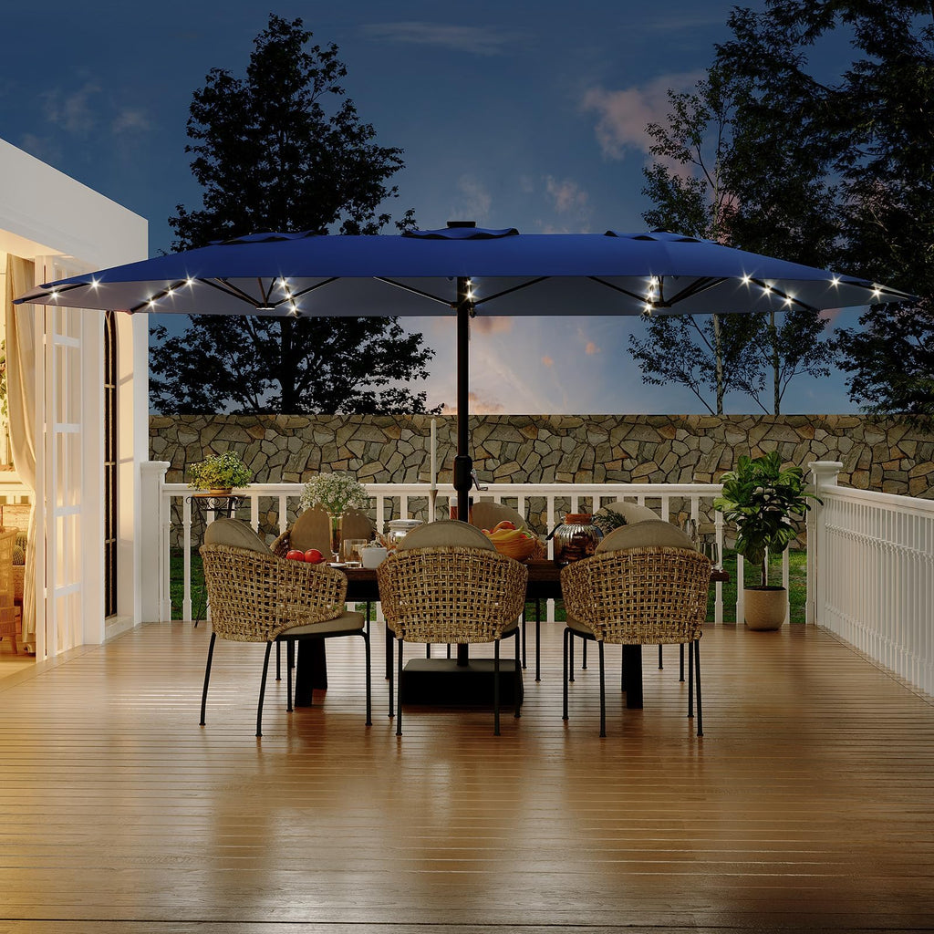 15FT Patio Umbrella with Solar Lights & Base Y788