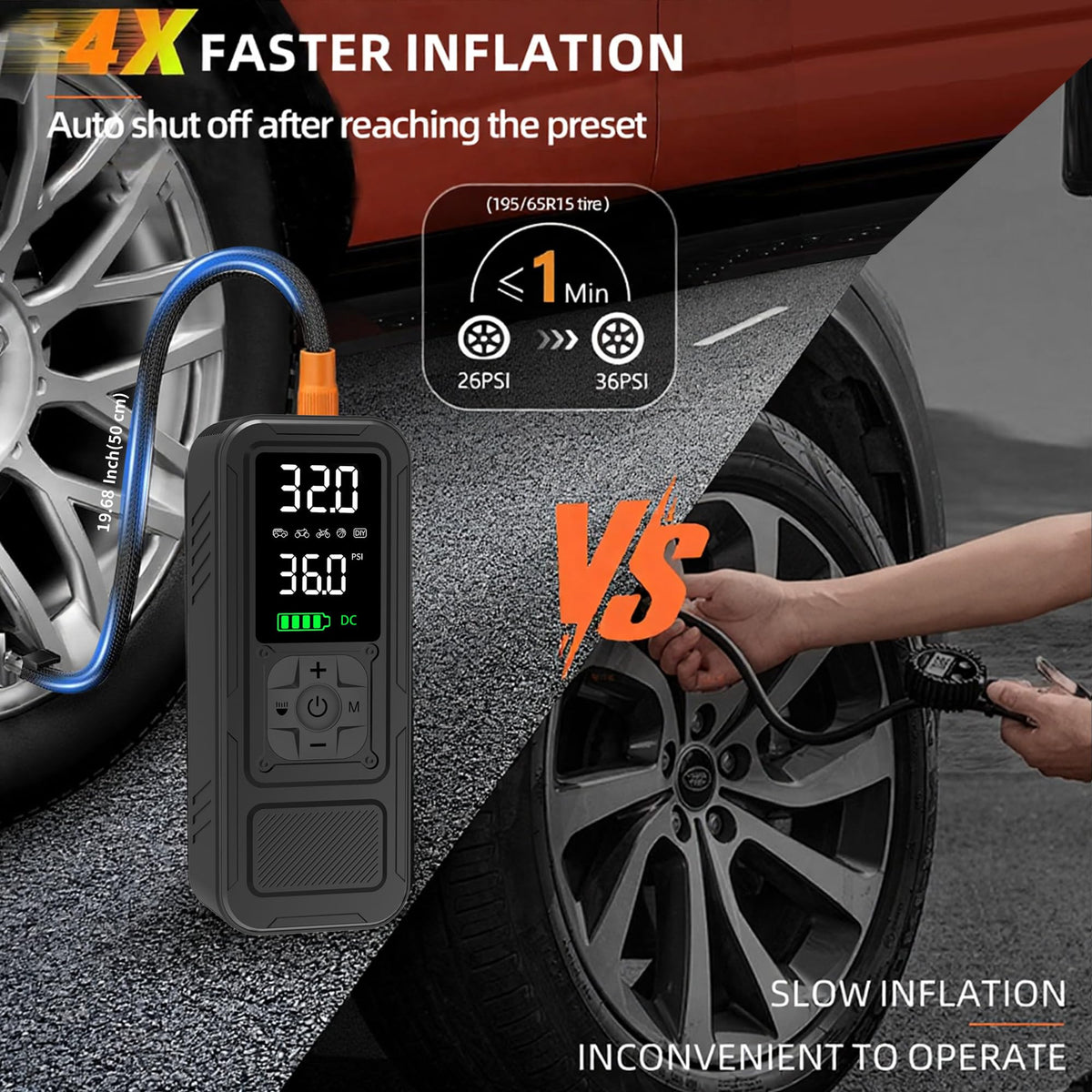 Portable Air Compressor 6000mAh 150PSI Tire Inflator Z958571