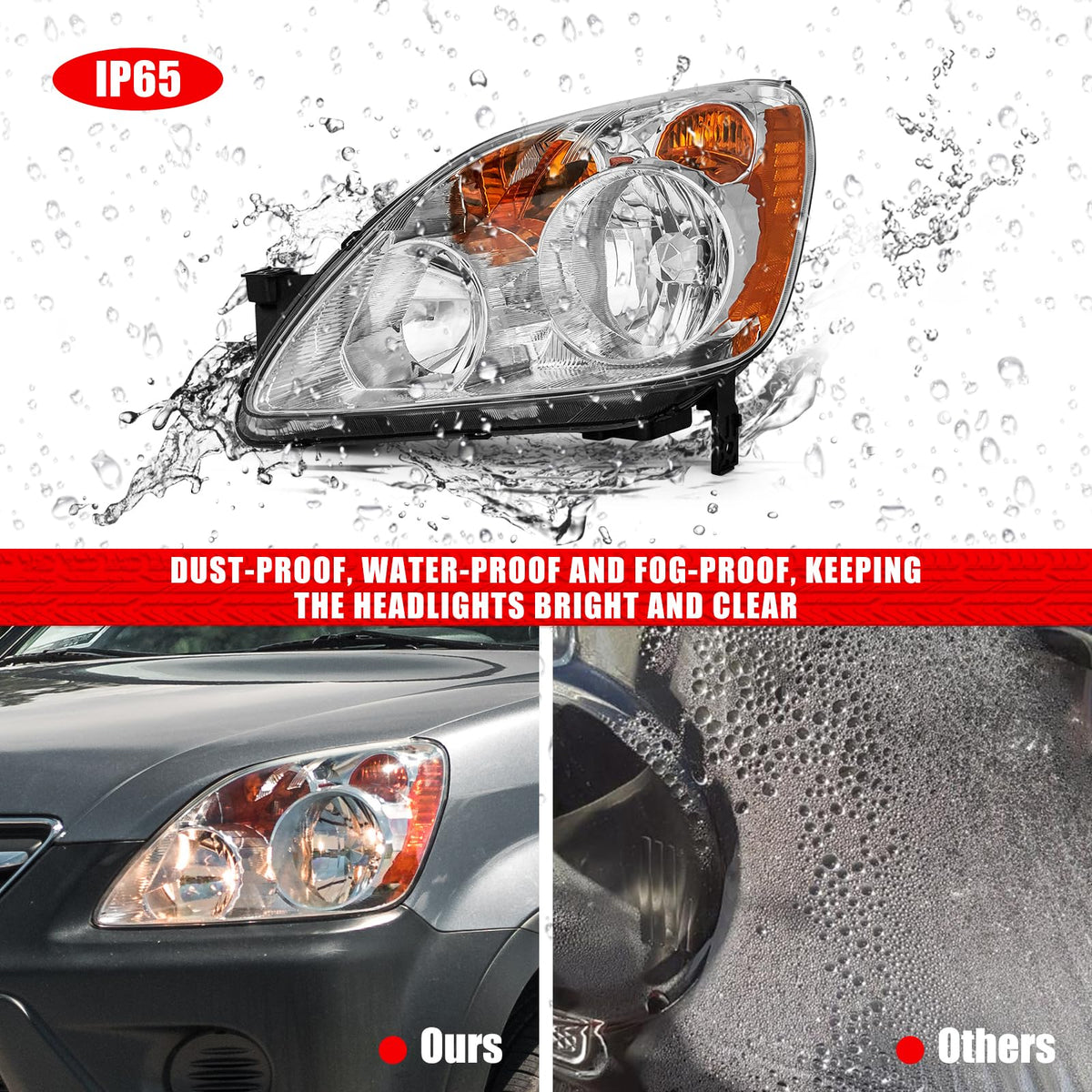 Headlight Chrome Housing Amber Reflector Replacement Pair K3832