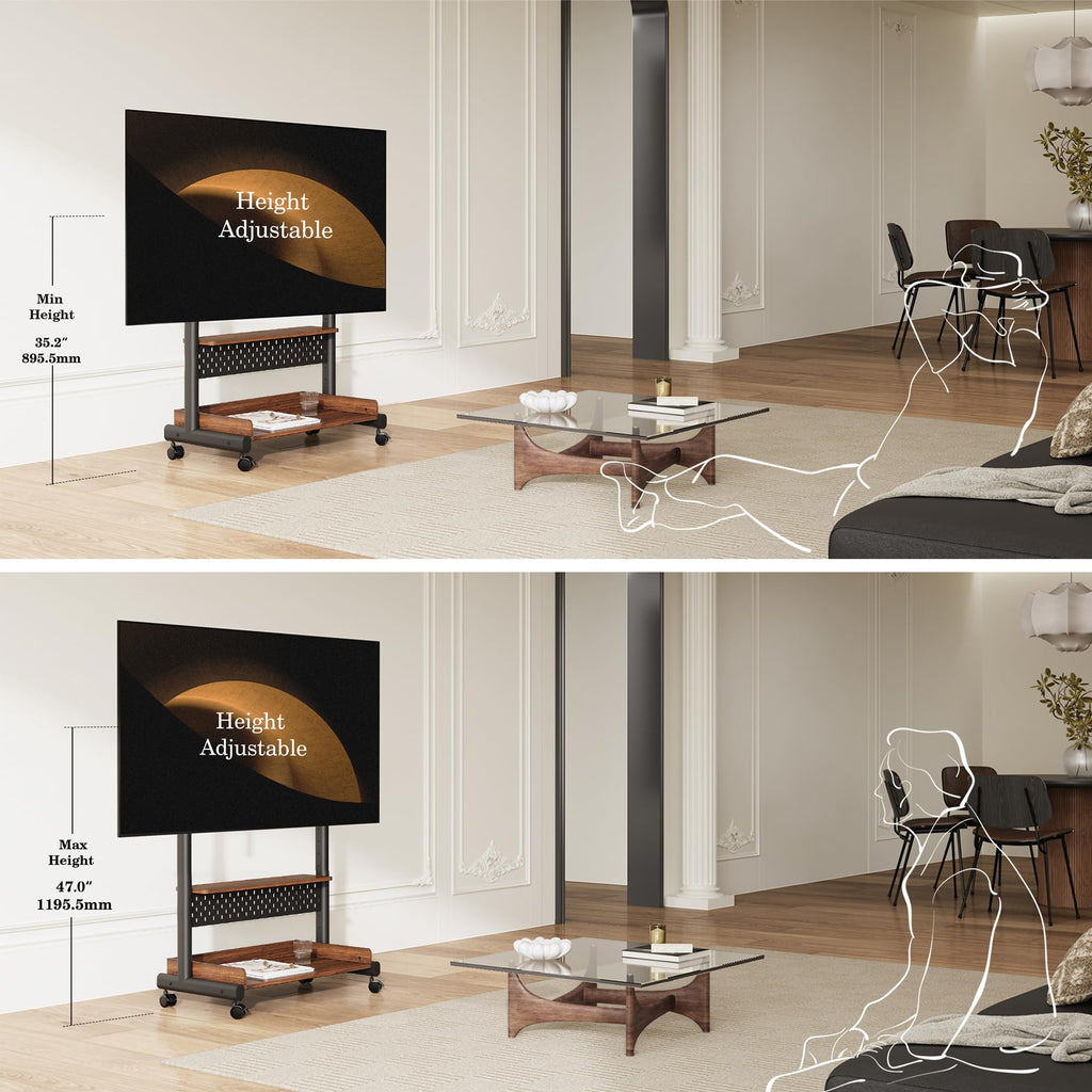 Rolling TV Stand Mount with Wooden Shelf N7773