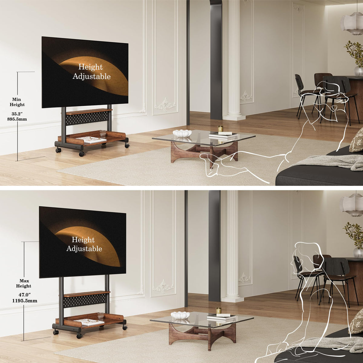 Rolling TV Stand Mount with Wooden Shelf N7773