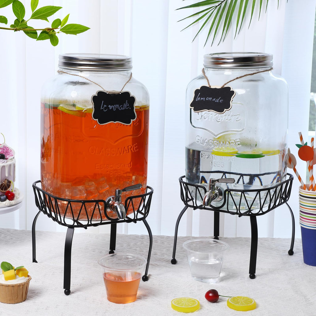 2 Pack 2 Gallon Glass Drink Dispenser with Stand E994