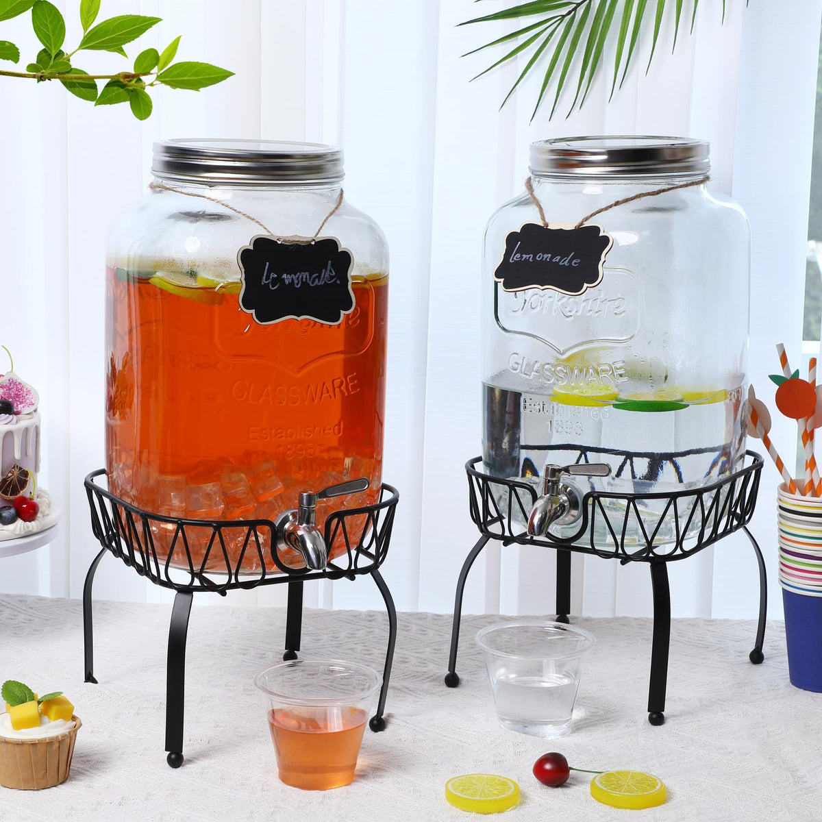 2 Pack 2 Gallon Glass Drink Dispenser with Stand E994
