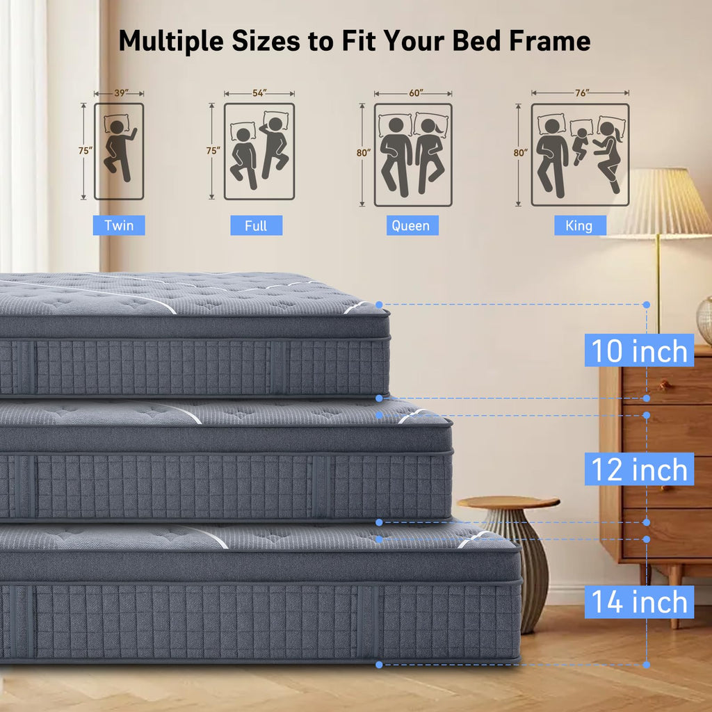Full Size 12 Inch Gel Memory Foam Pocket Spring Medium Firm Mattress I52603