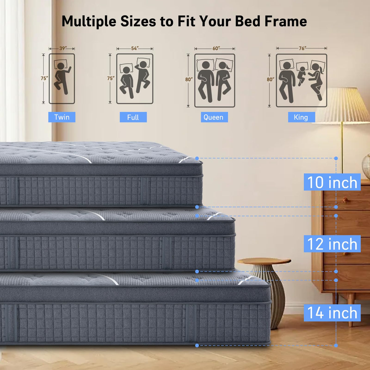 Full Size 12 Inch Gel Memory Foam Pocket Spring Medium Firm Mattress I52603